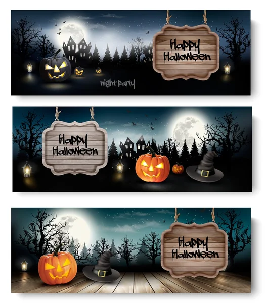 Tres banners de Halloween con calabazas. Vector — Archivo Imágenes Vectoriales