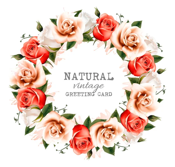 Fundo vintage natural com uma coroa de rosas. Vetor . —  Vetores de Stock