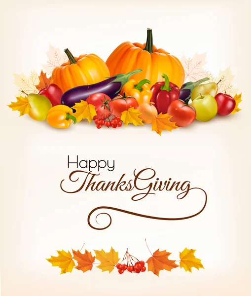 快乐的感恩节背景与色彩鲜艳的秋叶和 fr — 图库矢量图片
