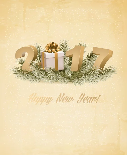 快乐新的一年 2017年背景与一个礼品盒。矢量. — 图库矢量图片