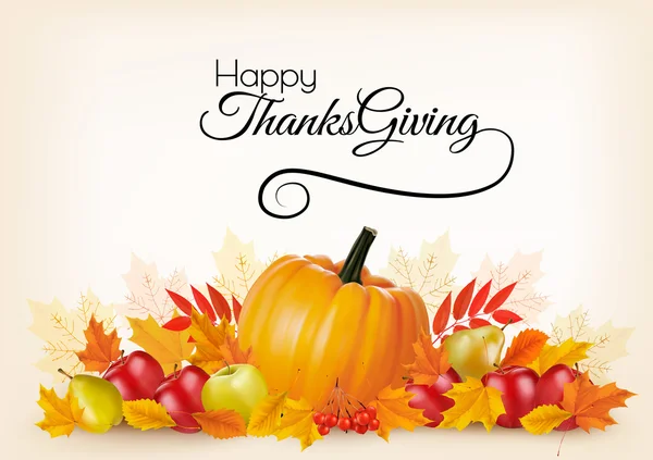 Thanksgiving fond avec des fruits et des feuilles d'automne. Vecteur . — Image vectorielle