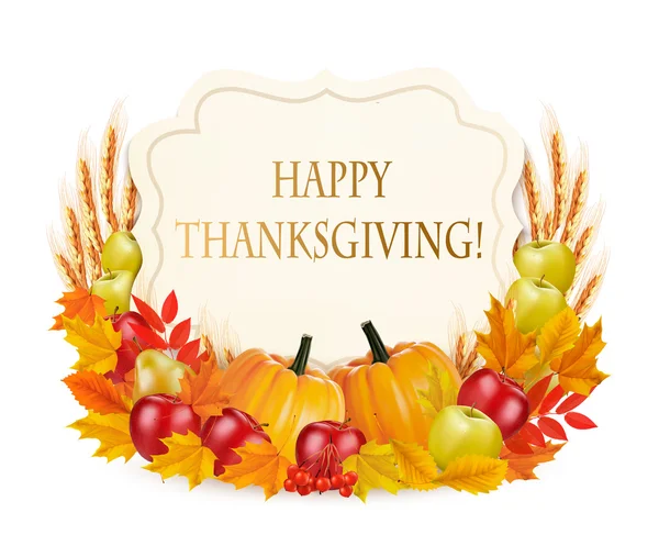 Feliz Thanksgiving fundo com folhas de outono coloridas e fr — Vetor de Stock