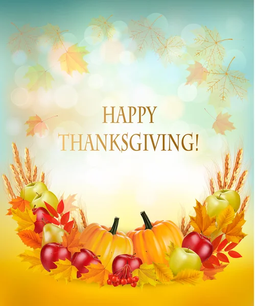 Thanksgiving background with autumn fruit and leaves. Vector. — Stock Vector