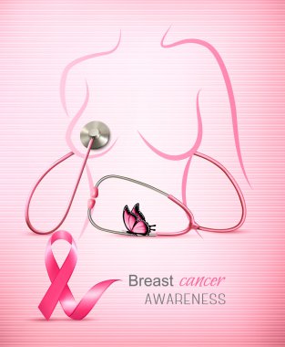 Breast cancer awareness background with a stethoscope and a fema clipart
