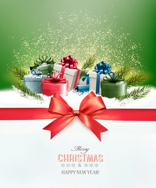 丰富多彩的礼品盒和红色节日圣诞节背景 — 图库矢量图片
