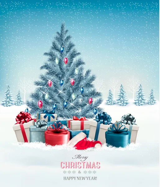 Kerstboom met presenteert achtergrond. Vector. — Stockvector