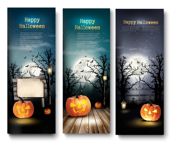 Trzy wakacyjne Halloween banery z dyni. Wektor — Wektor stockowy