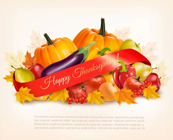 Happy Thanksgiving banner with autumn vegetables. Vector. — Stock Vector