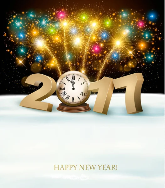 Happy New Year 2017 background with fireworks. Vector. — Stock Vector