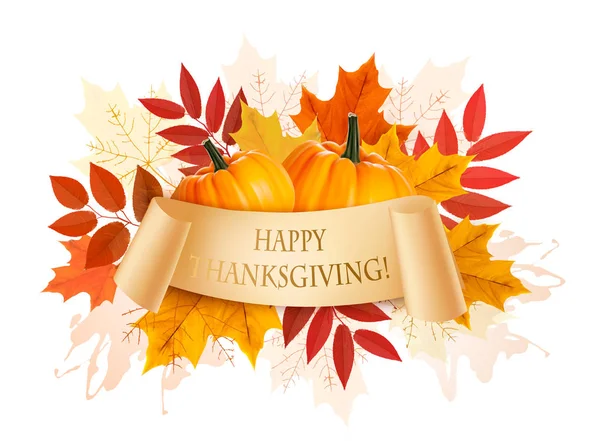 Feliz Día de Acción de Gracias fondo con hojas de otoño de colores y un — Archivo Imágenes Vectoriales