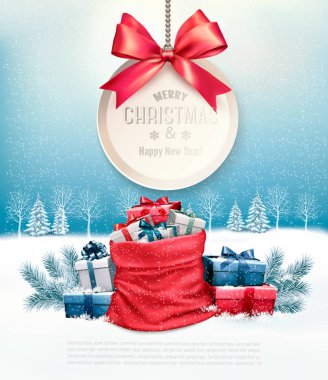 Hediye kartı ve hediye kutusu used tam bir torba ile Noel hediyeleri