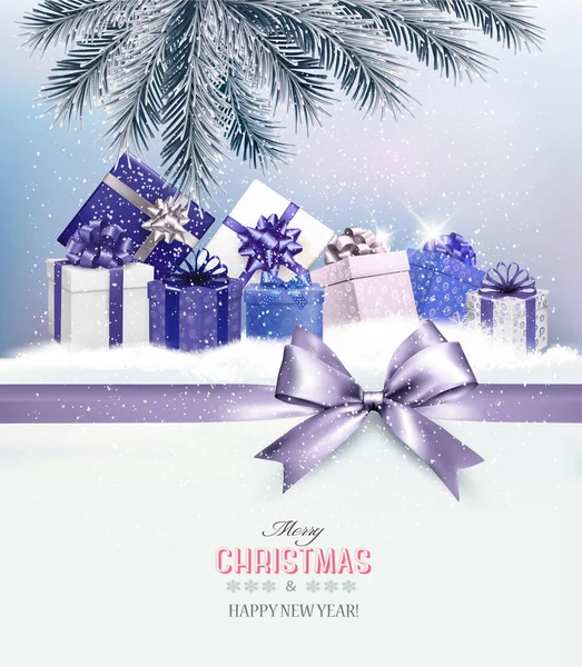 Presents.and bir hediye yay vektör ile tatil Noel arka plan — Stok Vektör
