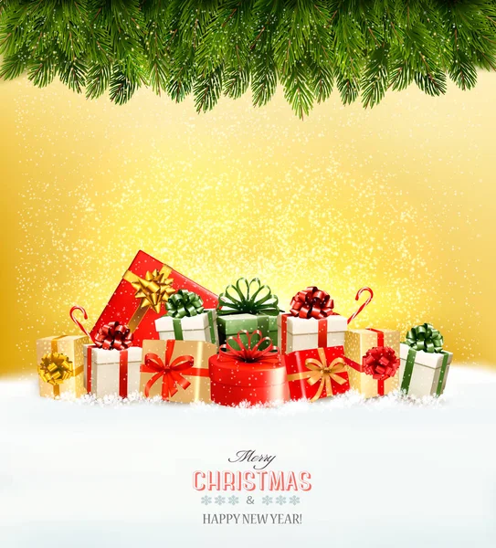 Διακοπές Χριστουγέννων φόντο με μια κουτιά δώρων. Διάνυσμα. — Διανυσματικό Αρχείο