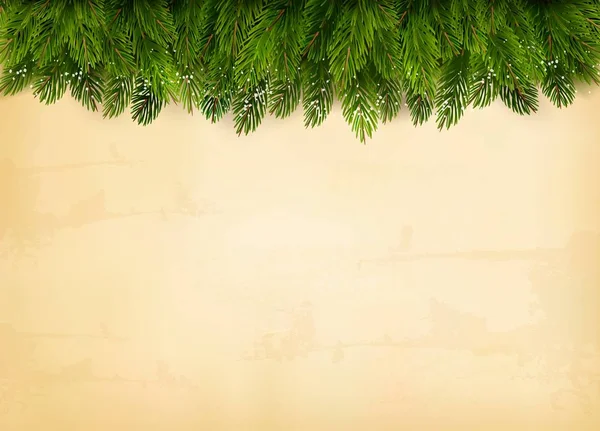 Decorated Christmas tree branches on a old paper background. Vec — Stock Illustration Decorated Christmas tree branches on a old paper background. Vec Royalty Free Stock Vectors