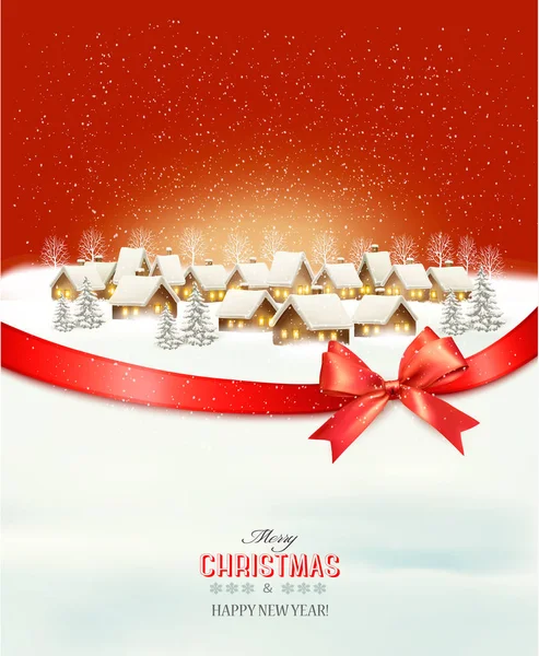 Holiday christmas winter background with a village landscape and Stock Illustration