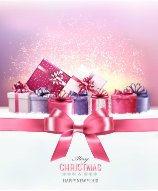 Bir hediye boxes.and pembe fiyonklu Vect tatil Noel arka plan