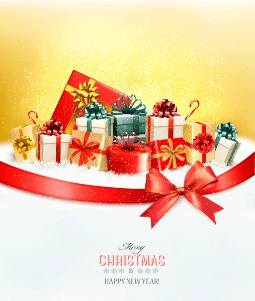 Fondo navideño navideño con presents.and un arco de regalo Vector — Vector de stock