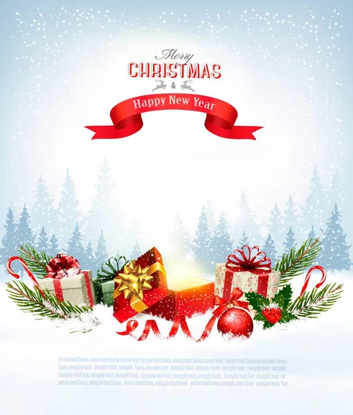Weihnachtsurlaub Hintergrund mit Geschenken und Zauberbox. Vektor — Stockvektor