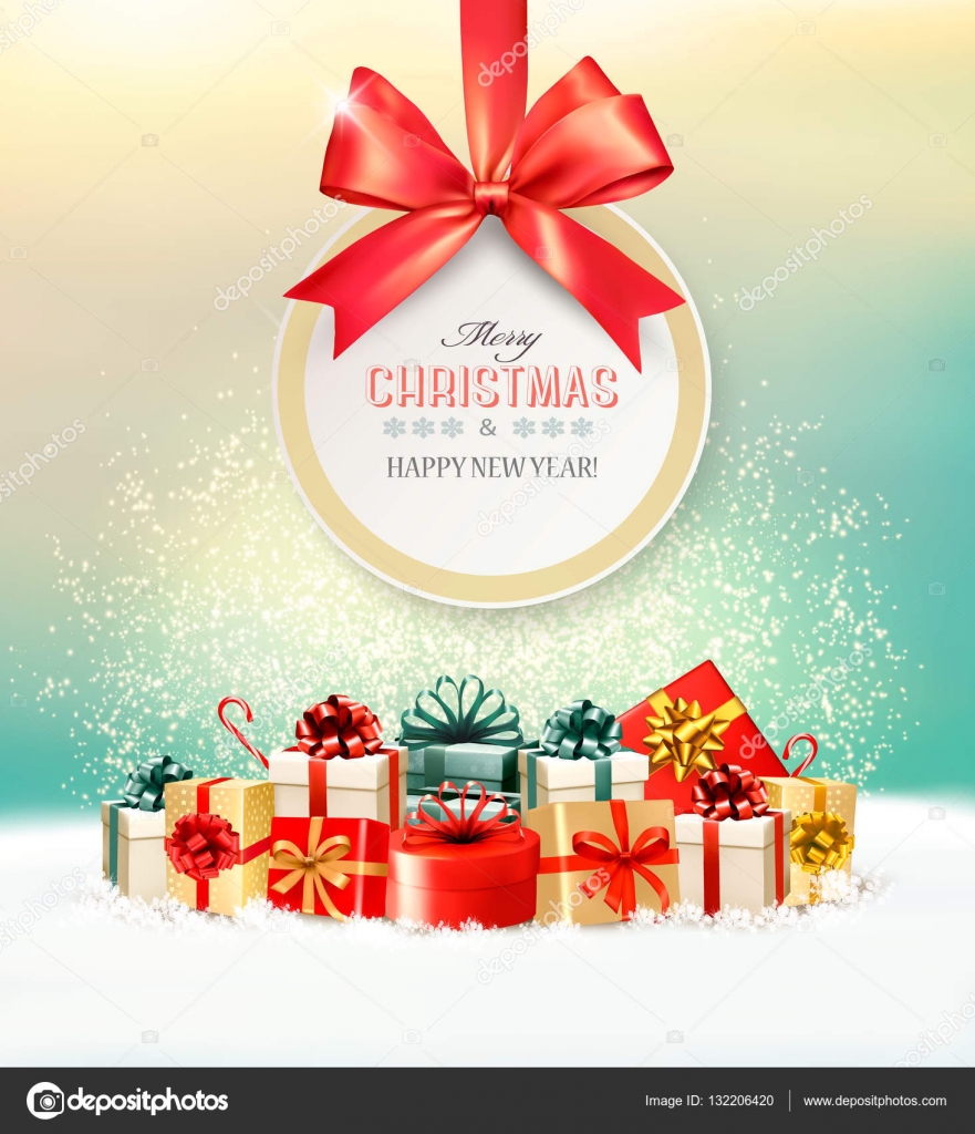 christmas presents with a gift card and a ribbon vector christmas presents with a gift card and a ribbon vector