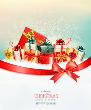 Presents.and bir hediye yay ile tatil Noel arka plan. Vecto