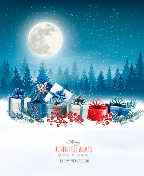 Weihnachten Hintergrund mit Geschenkboxen. Vektor. — Stockvektor