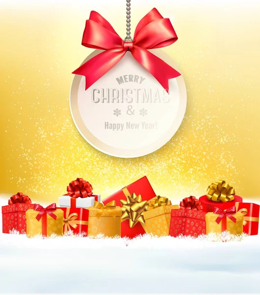 Regali di Natale con un buono regalo e un nastro. Vettore . — Vettoriale Stock