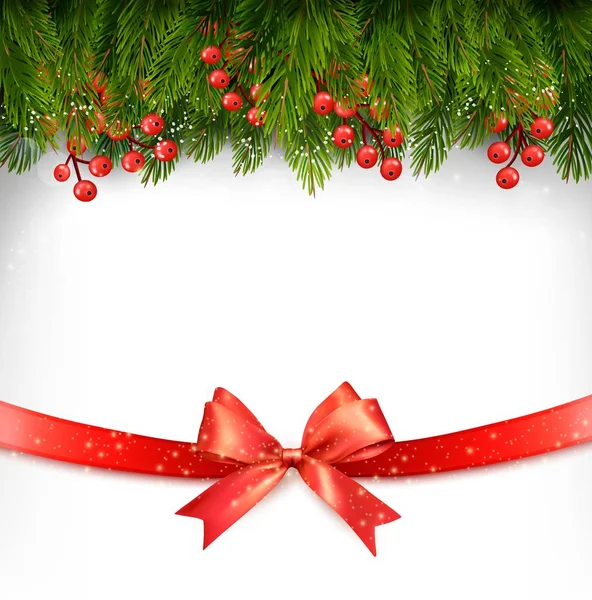 Decorazione natalizia con fiocco regalo rosso. Vettore . — Vettoriale Stock