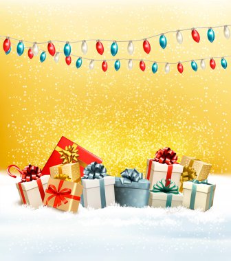 Noel çelenk ve hediye kutuları sunar. Vektör.