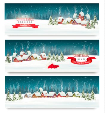 Üç Noel tatili afiş manzara. vektör.