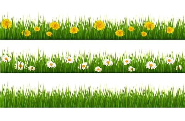 Velká kolekce zelené trávy a květin. Vektor. — Stockový vektor