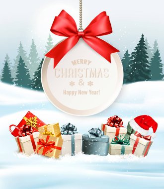 Noel arka plan bir hediye kutuları ile tatil ve hediye kartı zekâ