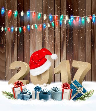 Noel arka plan ile bir 2017 ve hediye kutuları. Vektör.