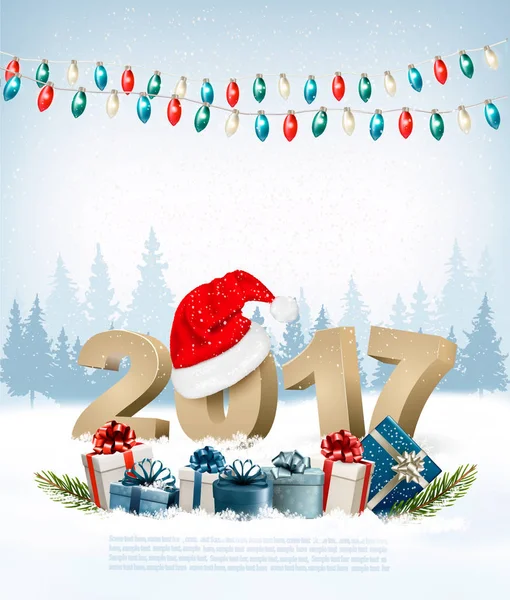 New Year Holiday background with 2017 and garland. Vector. — Stock Vector