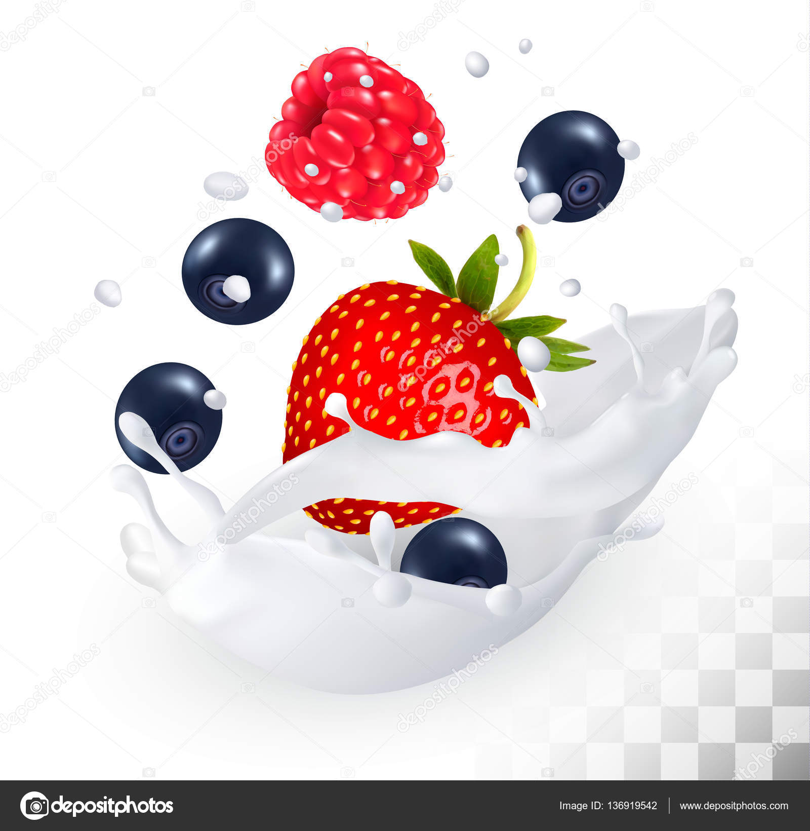 딸기와 블루베리 딸기 우유 스플래시에 투명 배경에서. 벡터... 스톡 벡터 - ©almoond 136919542 딸기와 블루베리 딸기 우유 스플래시에 투명... 