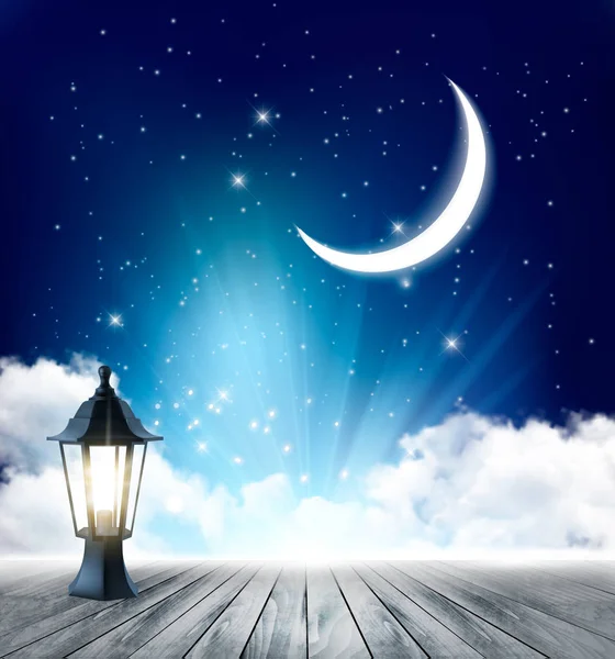 Night nature sky background with full moon, cloud and stars. Vec