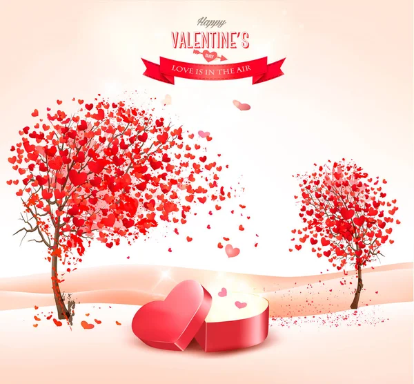 Fondo del día de San Valentín con una caja de regalo en forma de corazón. Vector — Vector de stock