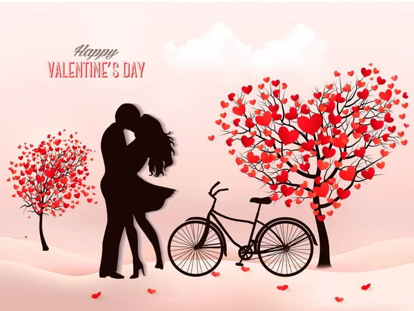 Valentinstag Hintergrund mit einem küssenden Paar Silhouette, hea — Stockvektor