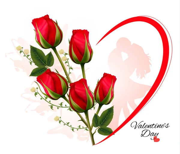 Happy Valentine 's Day beautiful background with roses and silhou — стоковый вектор