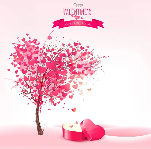Valentine`s day background with an heart shaped magic box. Vecto — Stock Vector