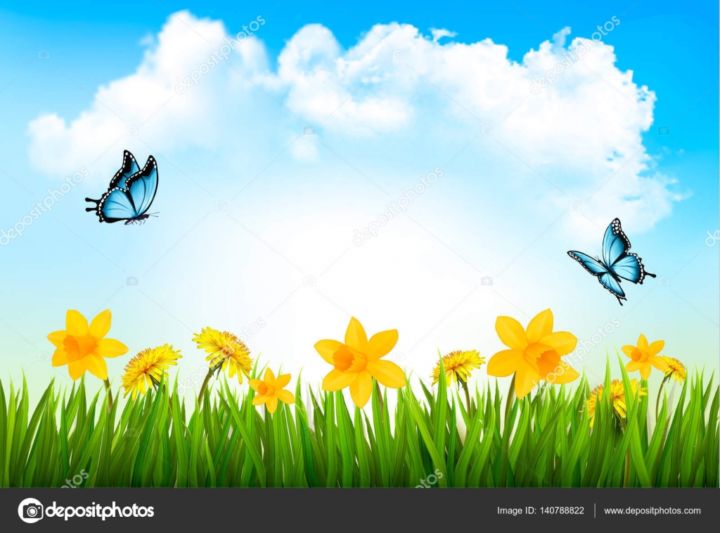 Nature background with green grass, flowers and a butterfly. Vec Stock Vector Image by ©almoond #140788822 Nature background with green grass, flowers and a butterfly. Vec Stock Vector Image by ©almoond #140788822