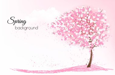 Pembe çiçek açan sakura ağacı ile bahar doğa arka plan. Vecto