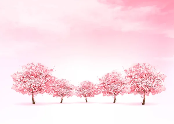 Fondo de la naturaleza de primavera con un árbol de sakura floreciente rosa. Vecto. — Archivo Imágenes Vectoriales