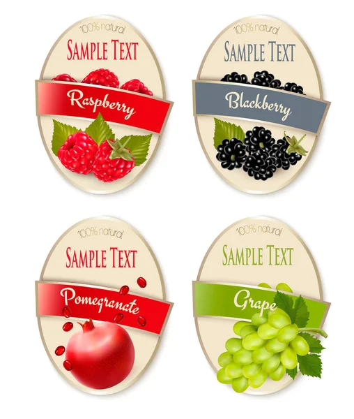 Серія етикеток ягодами та фруктами. Малини, ожини, pomeg — стоковий вектор