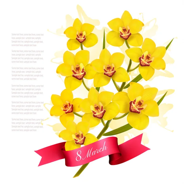 8th March illustration with yellow flowers. International Women' — Stok Vektör