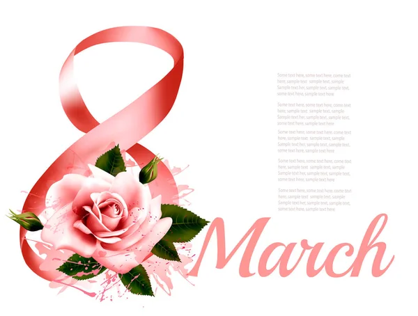 Ilustración del 8 de marzo con rosa roja. Día Internacional de la Mujer . — Archivo Imágenes Vectoriales