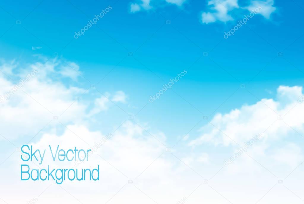 Vector blue sky panorama with transparent clouds. Vector backgro