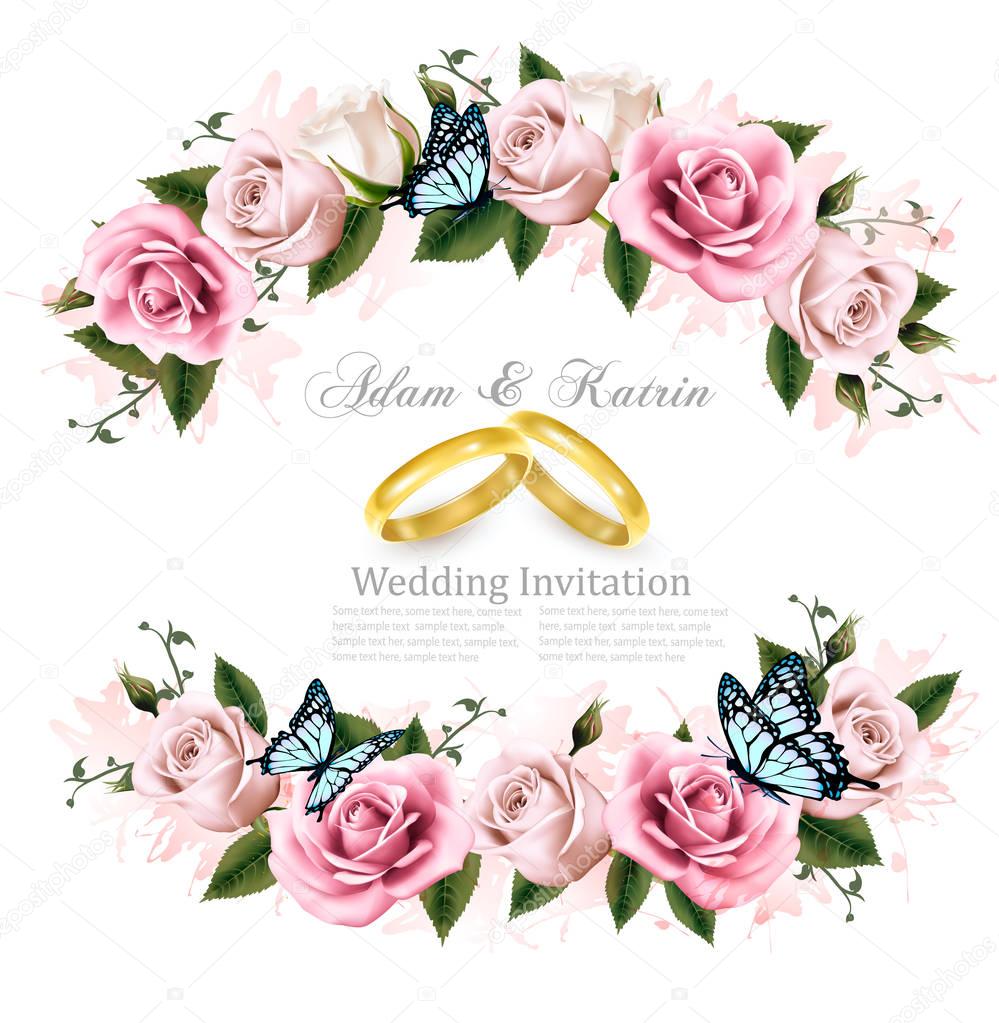 Greeting card with roses,invitation card for wedding. Vector ill