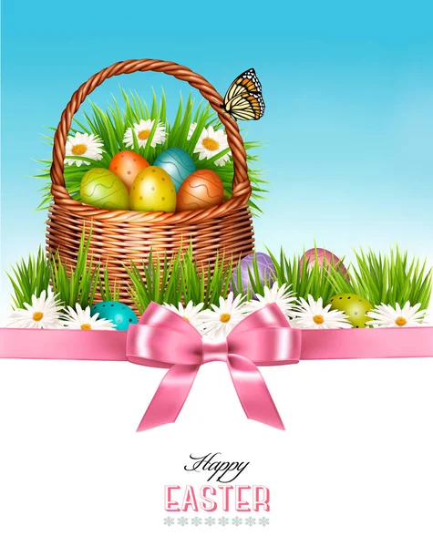 Happy Easter achtergrond. Mand met eieren en een vlinder agains — Stockvector