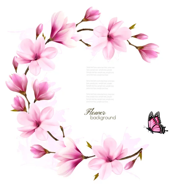 Nature background with blossom branch of pink flowers. Vector — Stock Vector