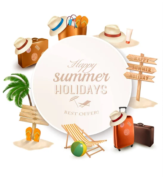 Set of vacation related icons. Vector. — Stock Vector